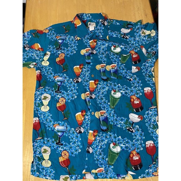 Cherokee Waikiki Wear Shirt Mixed Drinks Martini Hawaiian Mens SZ L 23.5pit2pit - Picture 3 of 7